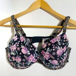 Victoria’s Secret Push Up Wire Bra Black Floral Leopard Trip Push Up 38D Padded